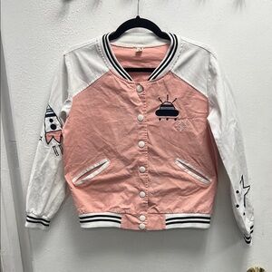 Pink and White Varsity Jacket with Space Theme Flawed 💎
